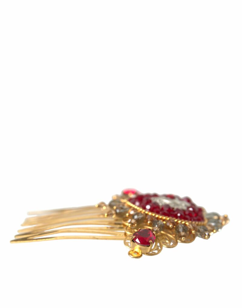 Dolce & Gabbana Gold Brass Crystal Heart Women Hair Comb - Image 5