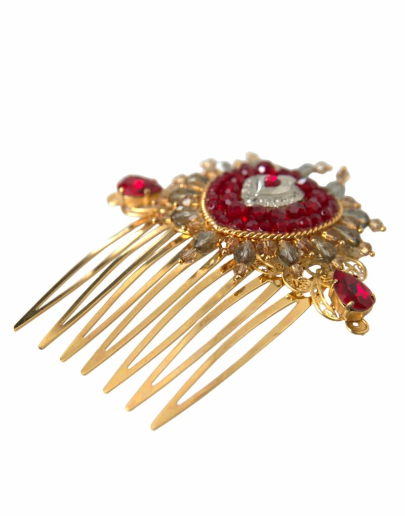 Dolce & Gabbana Gold Brass Crystal Heart Women Hair Comb - Image 6
