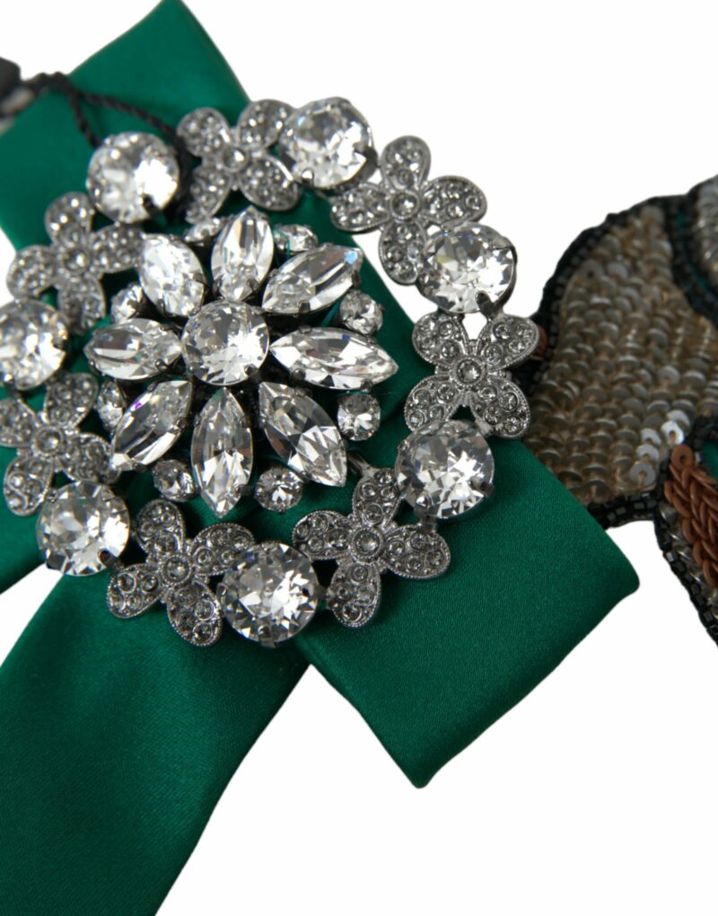 Dolce & Gabbana Green Satin Bird Crystal Women Hair Clip - Image 2