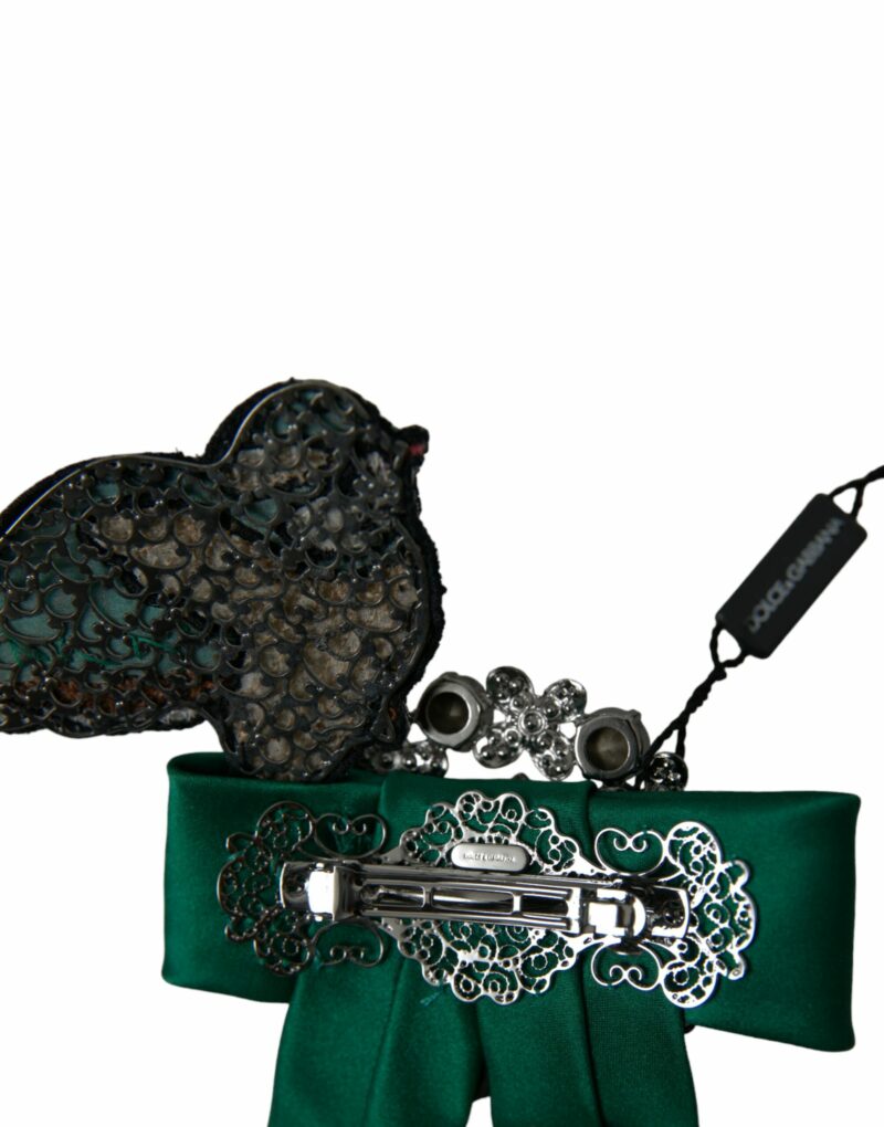 Dolce & Gabbana Green Satin Bird Crystal Women Hair Clip - Image 5