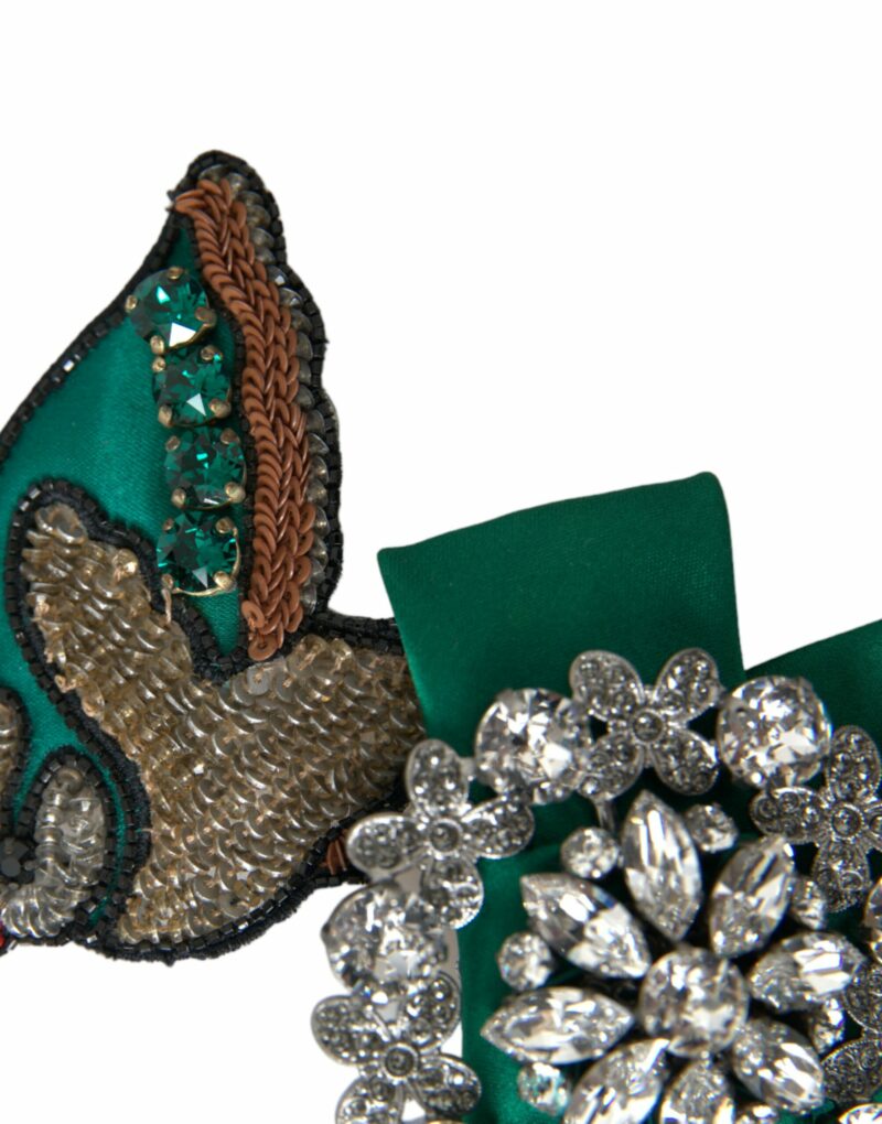 Dolce & Gabbana Green Satin Bird Crystal Women Hair Clip - Image 7