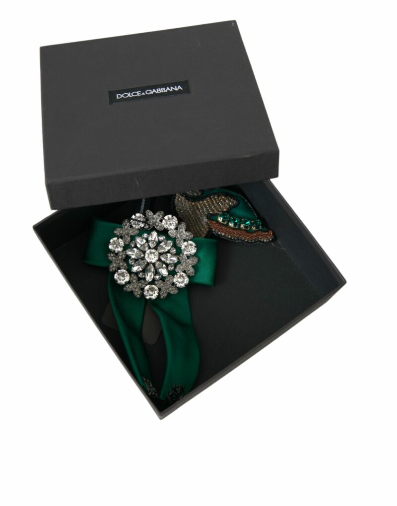 Dolce & Gabbana Green Satin Bird Crystal Women Hair Clip - Image 8