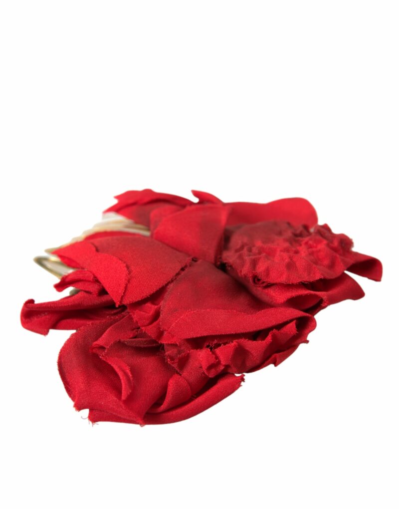 Dolce & Gabbana Red Silk Floral Gold Brass Women Hair Comb - Image 3