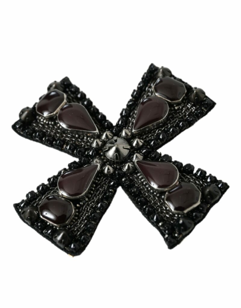 Dolce & Gabbana Black Crystals Embellished Cross Pin Brooch - Image 2