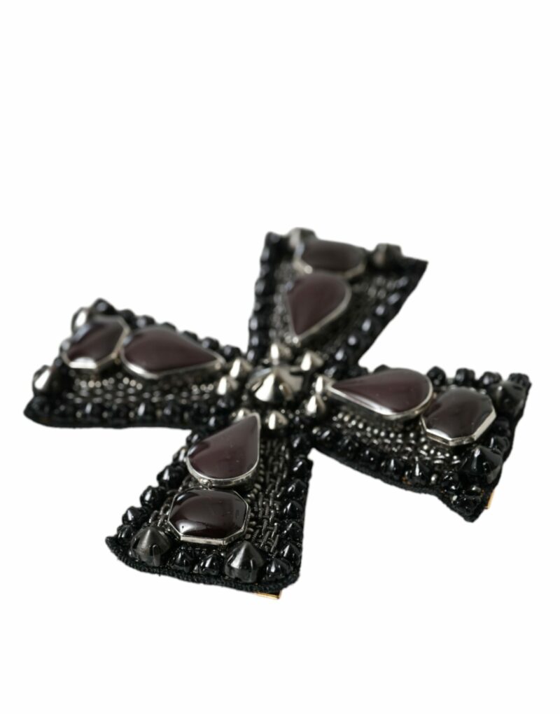 Dolce & Gabbana Black Crystals Embellished Cross Pin Brooch - Image 5