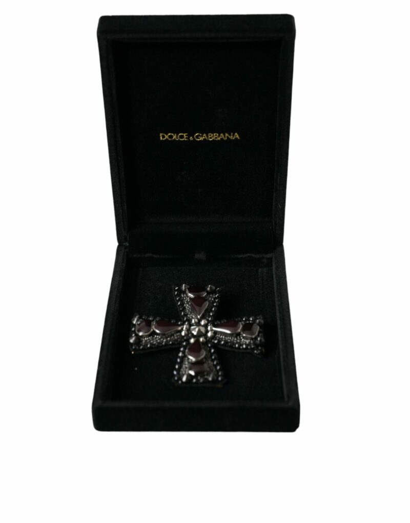 Dolce & Gabbana Black Crystals Embellished Cross Pin Brooch - Image 6