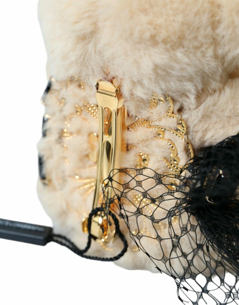 Dolce & Gabbana Beige Teddy Bear Mesh Net Band Hair Clip - Image 4