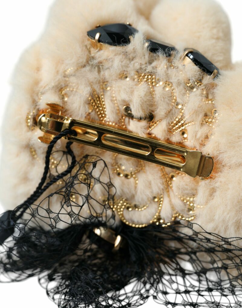 Dolce & Gabbana Beige Teddy Bear Mesh Net Band Hair Clip - Image 6