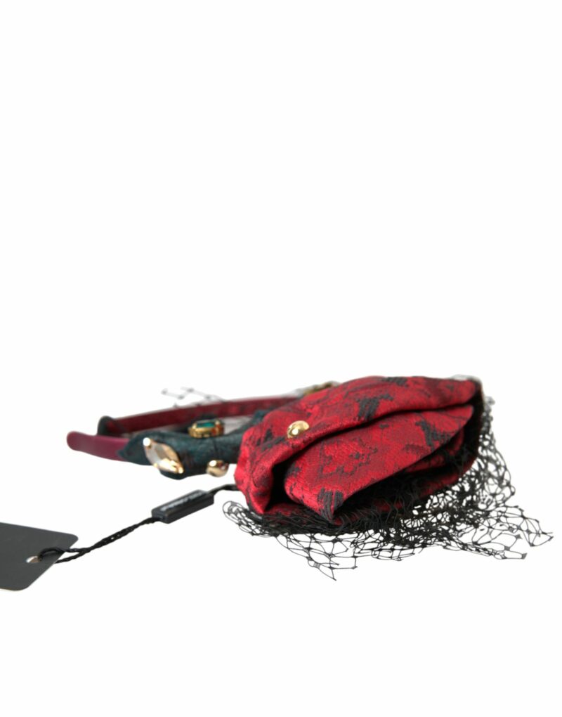 Dolce & Gabbana Multicolor Rose Silk Crystal Netted Logo Headband Diadem - Image 2