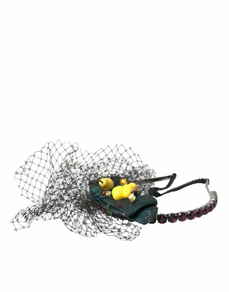 Dolce & Gabbana Black Lemons Sicily Purple Crystal Net Headband Diadem - Image 2
