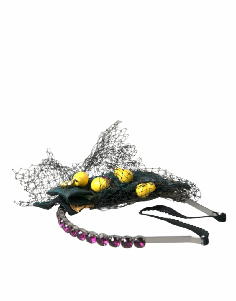 Dolce & Gabbana Black Lemons Sicily Purple Crystal Net Headband Diadem - Image 3