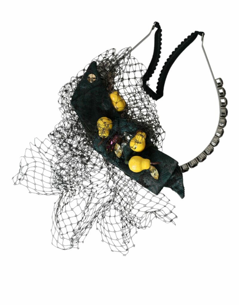 Dolce & Gabbana Black Lemons Sicily Purple Crystal Net Headband Diadem - Image 4