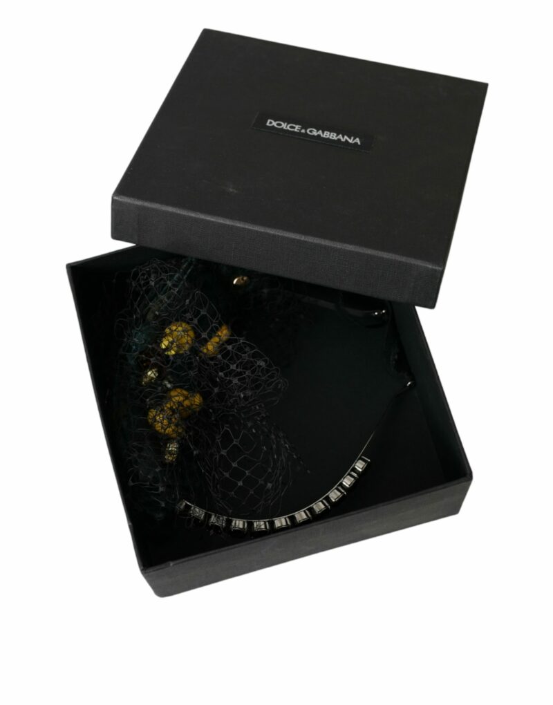Dolce & Gabbana Black Lemons Sicily Purple Crystal Net Headband Diadem - Image 7