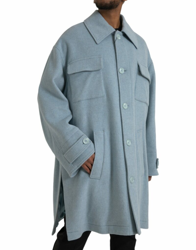 Dolce & Gabbana Light Blue Wool Button Trench Coat Jacket - Image 2