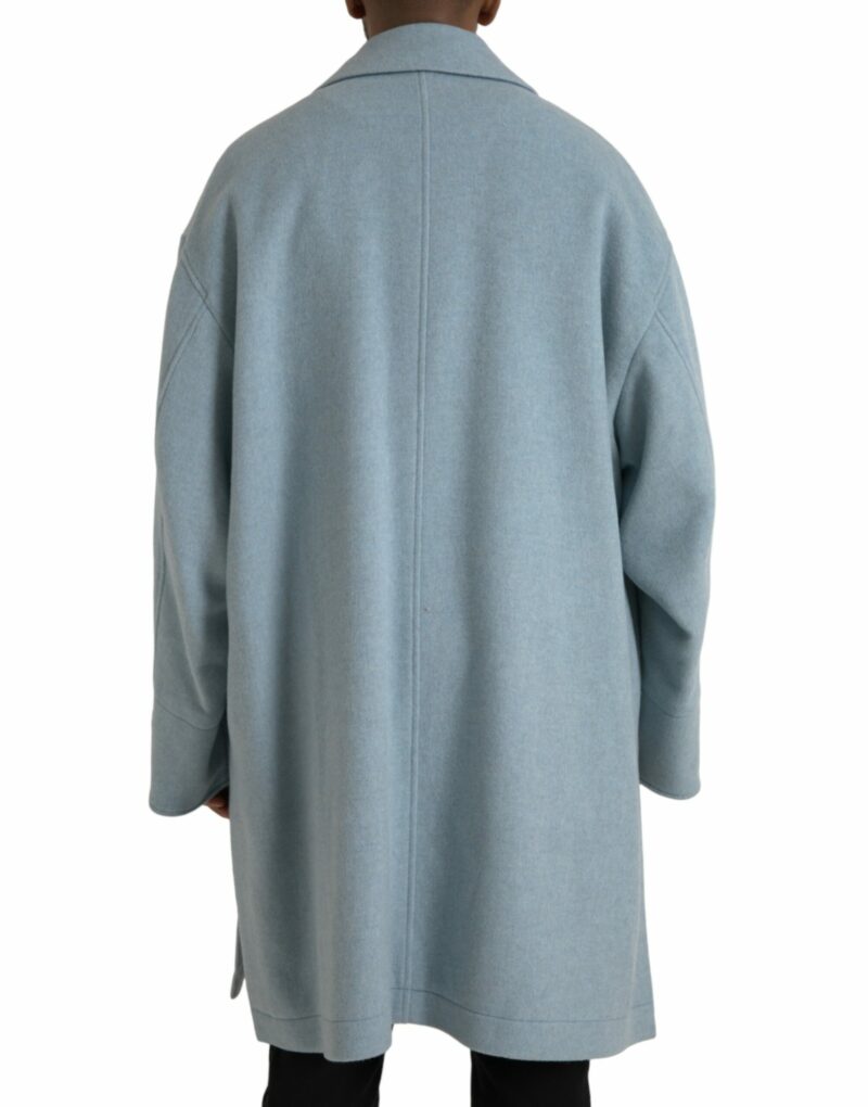 Dolce & Gabbana Light Blue Wool Button Trench Coat Jacket - Image 3