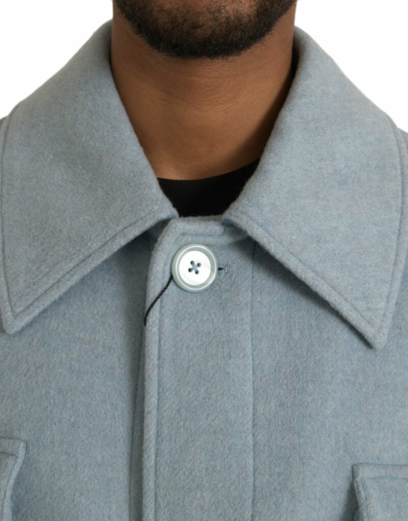 Dolce & Gabbana Light Blue Wool Button Trench Coat Jacket - Image 4