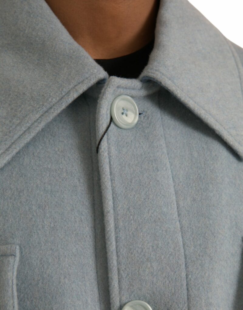 Dolce & Gabbana Light Blue Wool Button Trench Coat Jacket - Image 5