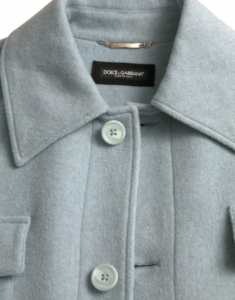 Dolce & Gabbana Light Blue Wool Button Trench Coat Jacket - Image 7
