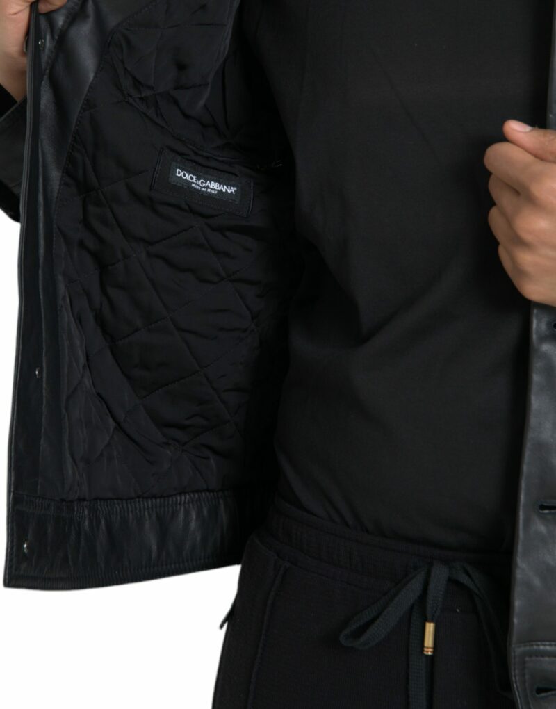 Dolce & Gabbana Black Leather Fur Collar Biker Coat Jacket - Image 6