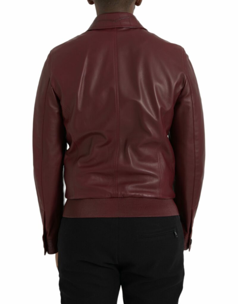 Dolce & Gabbana Maroon Exotic Leather Zip Biker Coat Jacket - Image 3