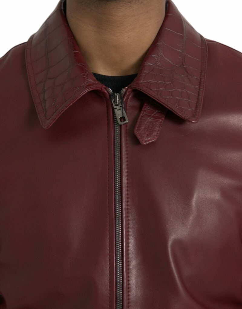Dolce & Gabbana Maroon Exotic Leather Zip Biker Coat Jacket - Image 4