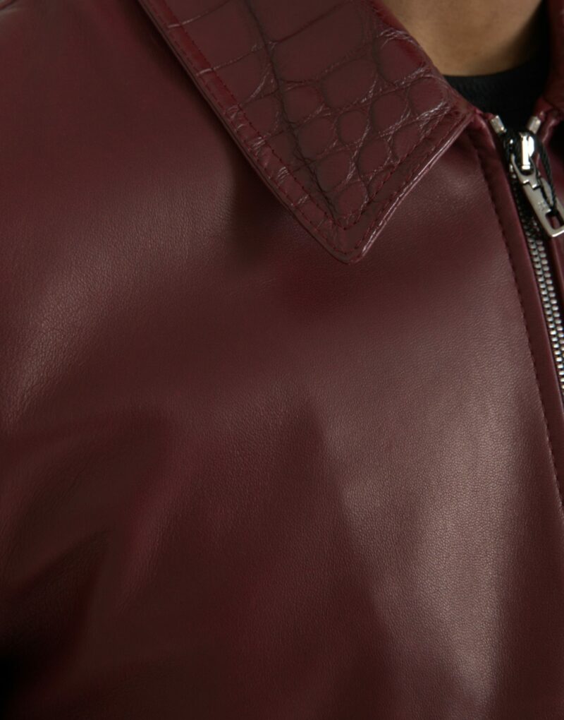Dolce & Gabbana Maroon Exotic Leather Zip Biker Coat Jacket - Image 5