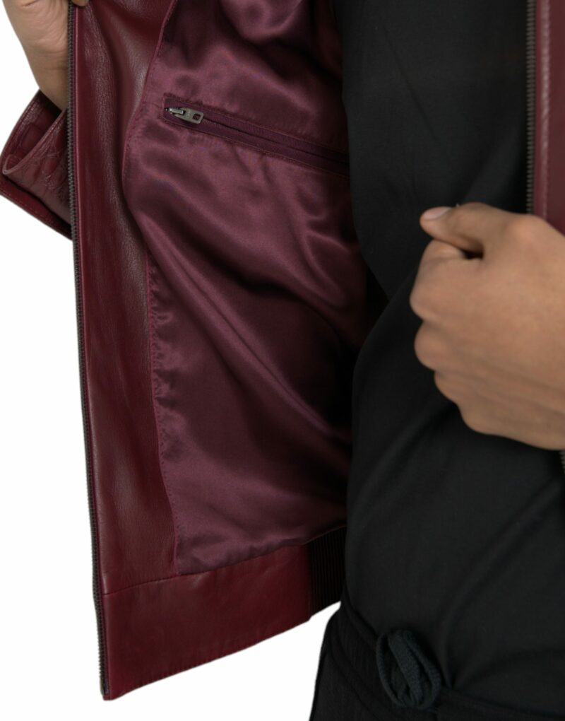 Dolce & Gabbana Maroon Exotic Leather Zip Biker Coat Jacket - Image 6
