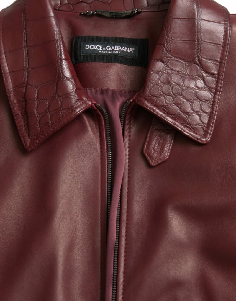 Dolce & Gabbana Maroon Exotic Leather Zip Biker Coat Jacket - Image 7