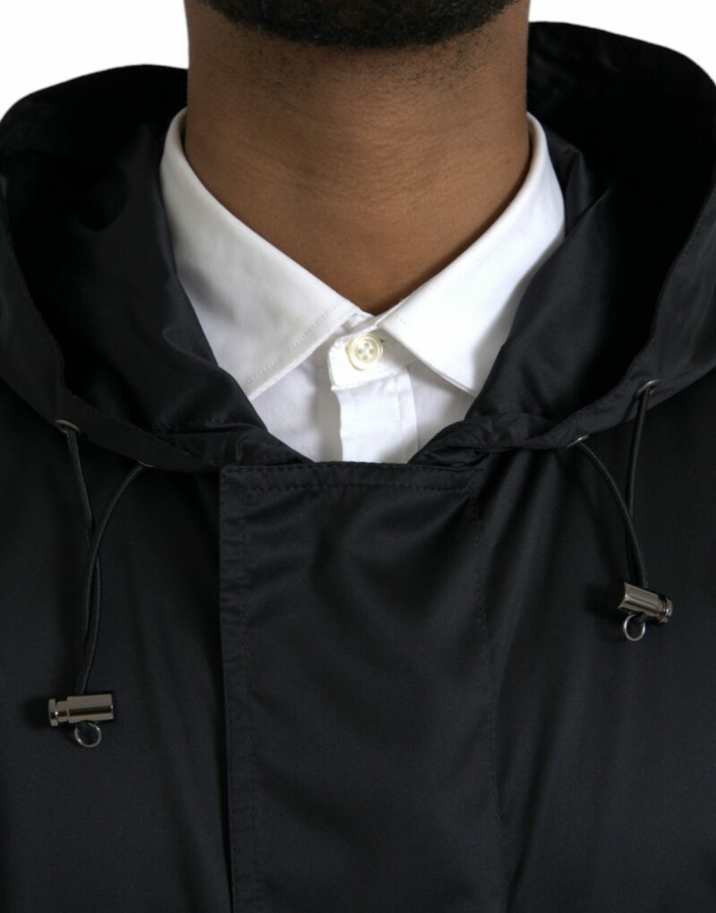 Dolce & Gabbana Black Polyester Hooded Long Windbreaker Jacket - Image 4