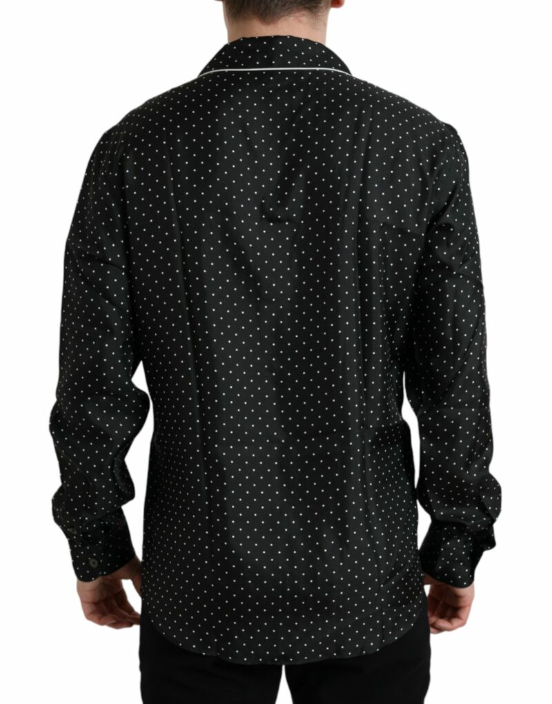 Dolce & Gabbana Black Polka Dot Silk Long Sleeve Shirt - Image 3