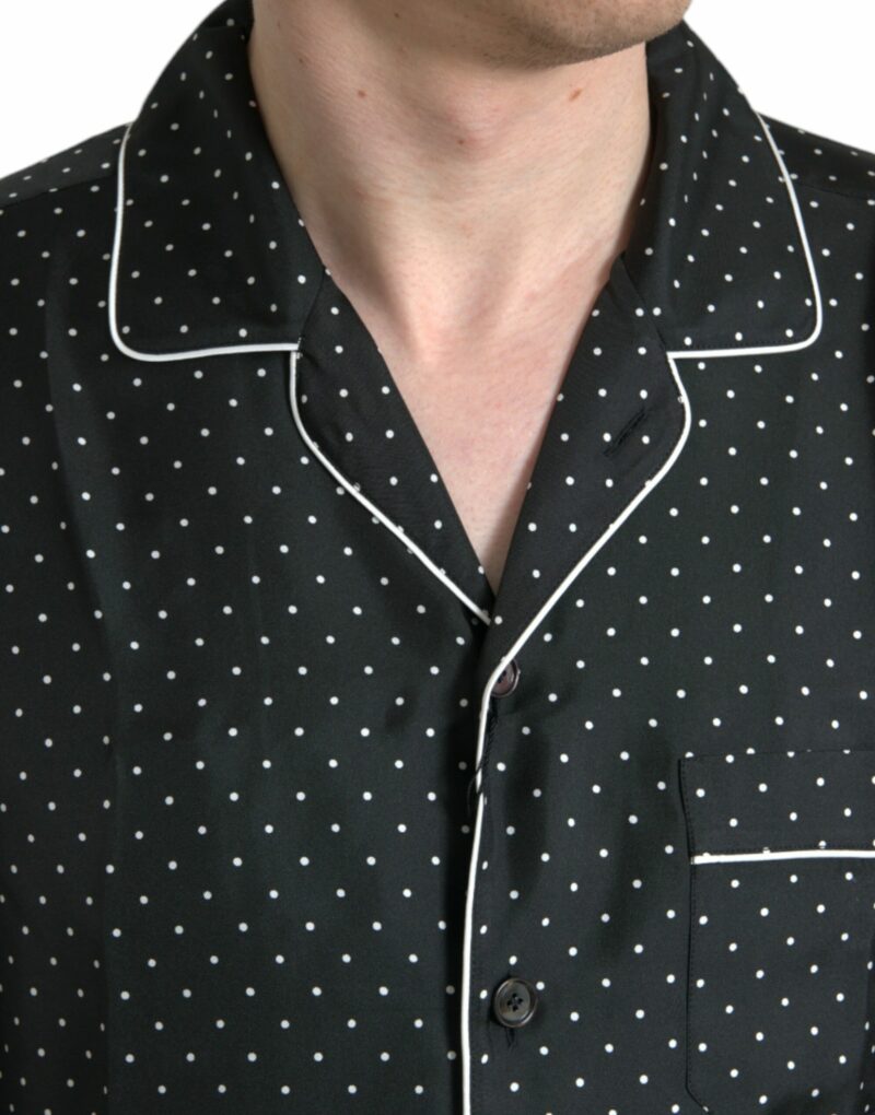 Dolce & Gabbana Black Polka Dot Silk Long Sleeve Shirt - Image 4
