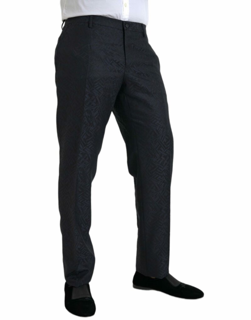 Dolce & Gabbana Blue Brocade Wool Skinny Men Dress Pants - Image 2