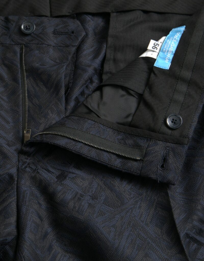 Dolce & Gabbana Blue Brocade Wool Skinny Men Dress Pants - Image 5