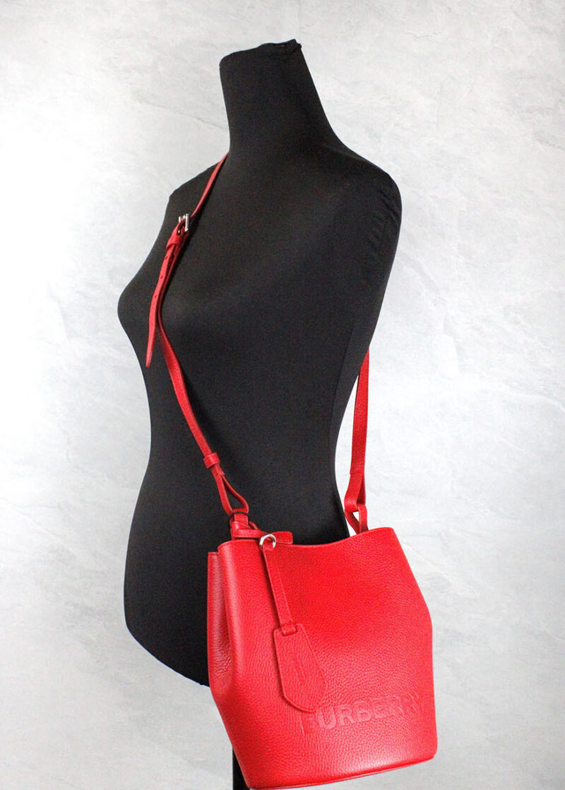 Burberry Lorne Small Red Pebbled Leather Bucket Crossbody Purse Bag - Image 2