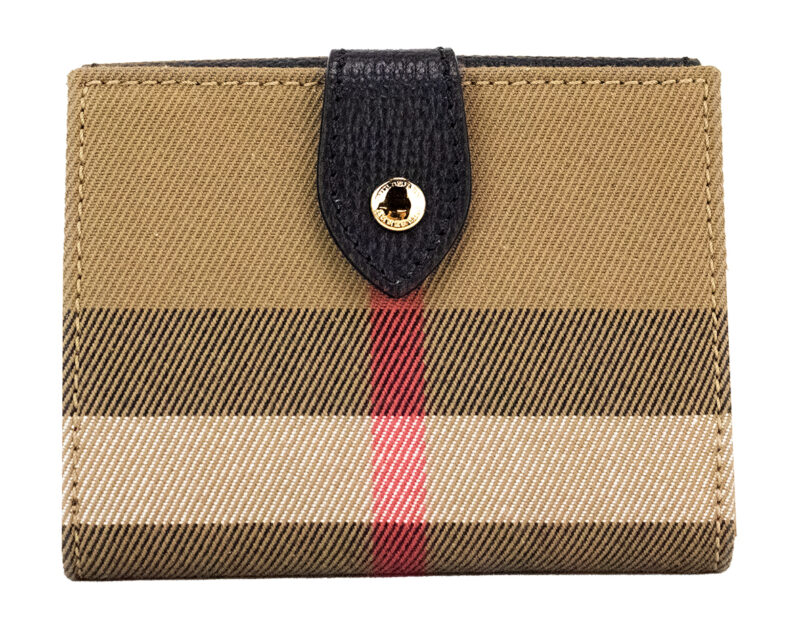 Burberry Luna Black Grained Leather House Check Canvas Coin Pouch Snap Wallet - Image 2