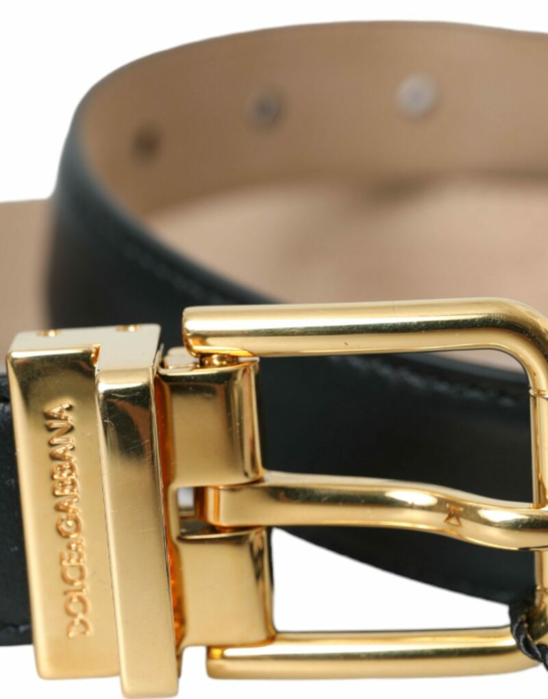 Dolce & Gabbana Black Leather Gold Metal Buckle Belt Men - Image 4