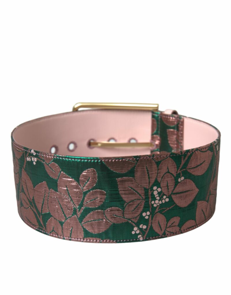 Dolce & Gabbana Multicolor Floral Jacquard Lurex Gold Buckle Belt - Image 3