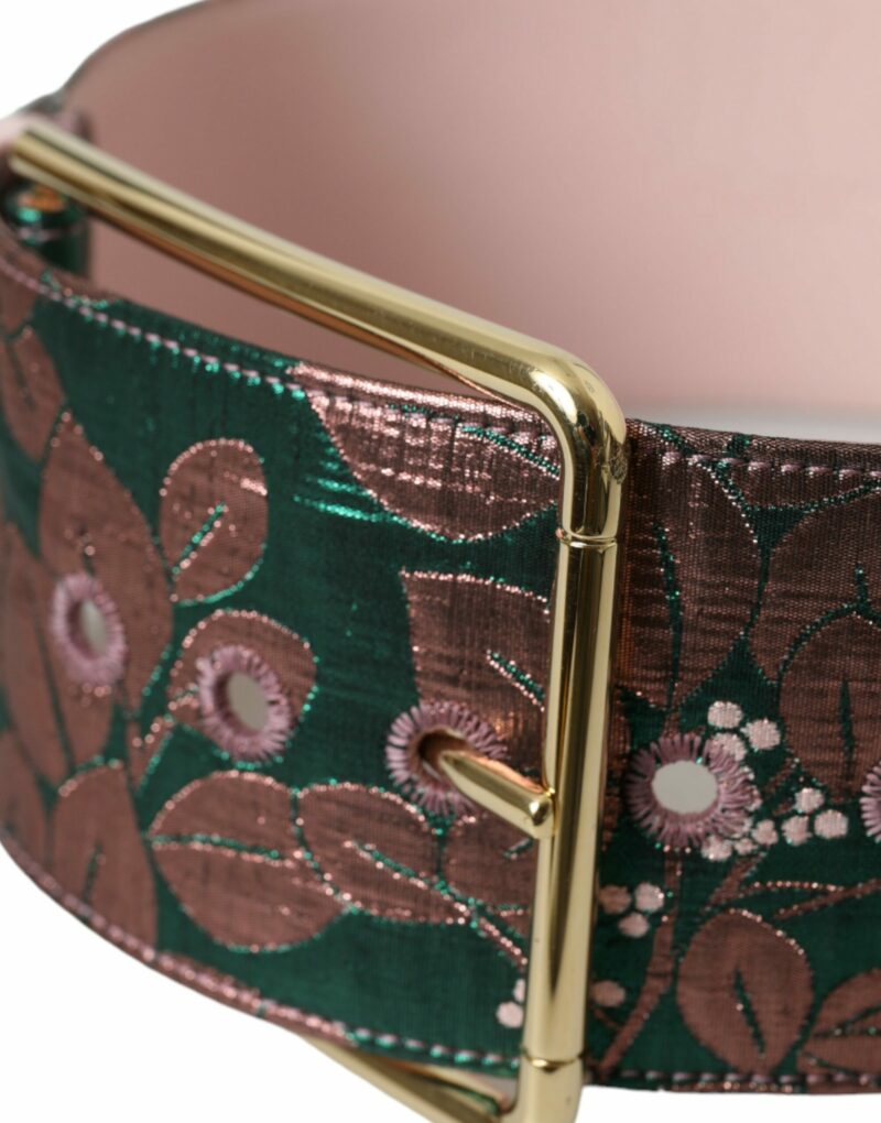 Dolce & Gabbana Multicolor Floral Jacquard Lurex Gold Buckle Belt - Image 4