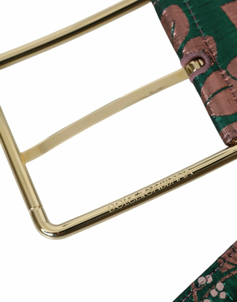 Dolce & Gabbana Multicolor Floral Jacquard Lurex Gold Buckle Belt - Image 6