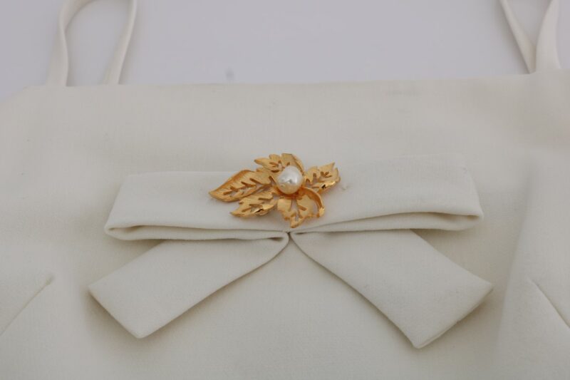 Dolce & Gabbana Elegant White Wool Shift Dress with Gold Brooch - Image 6