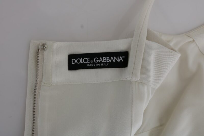 Dolce & Gabbana Elegant White Wool Shift Dress with Gold Brooch - Image 7