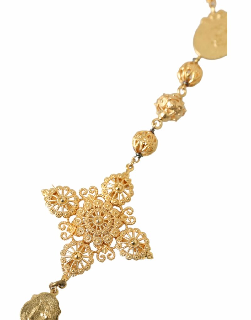 Dolce & Gabbana Gold Tone Chain Brass Beaded Statement Sicily Necklace - Image 2