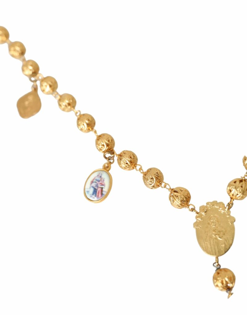 Dolce & Gabbana Gold Tone Chain Brass Beaded Statement Sicily Necklace - Image 3