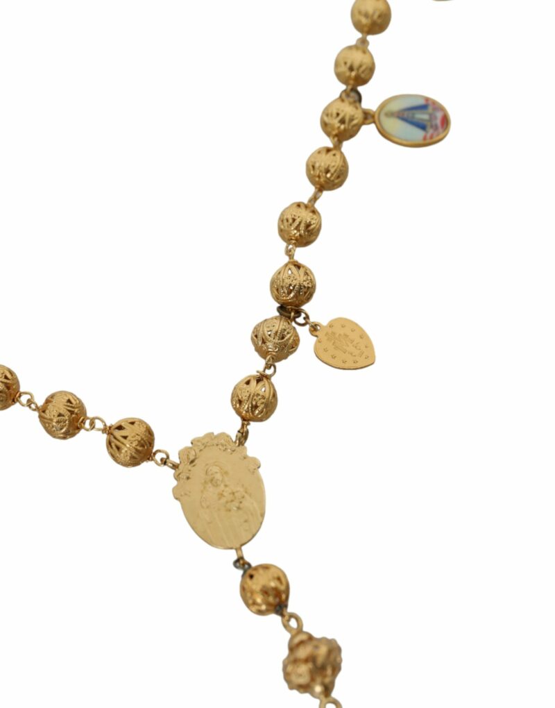 Dolce & Gabbana Gold Tone Chain Brass Beaded Statement Sicily Necklace - Image 4