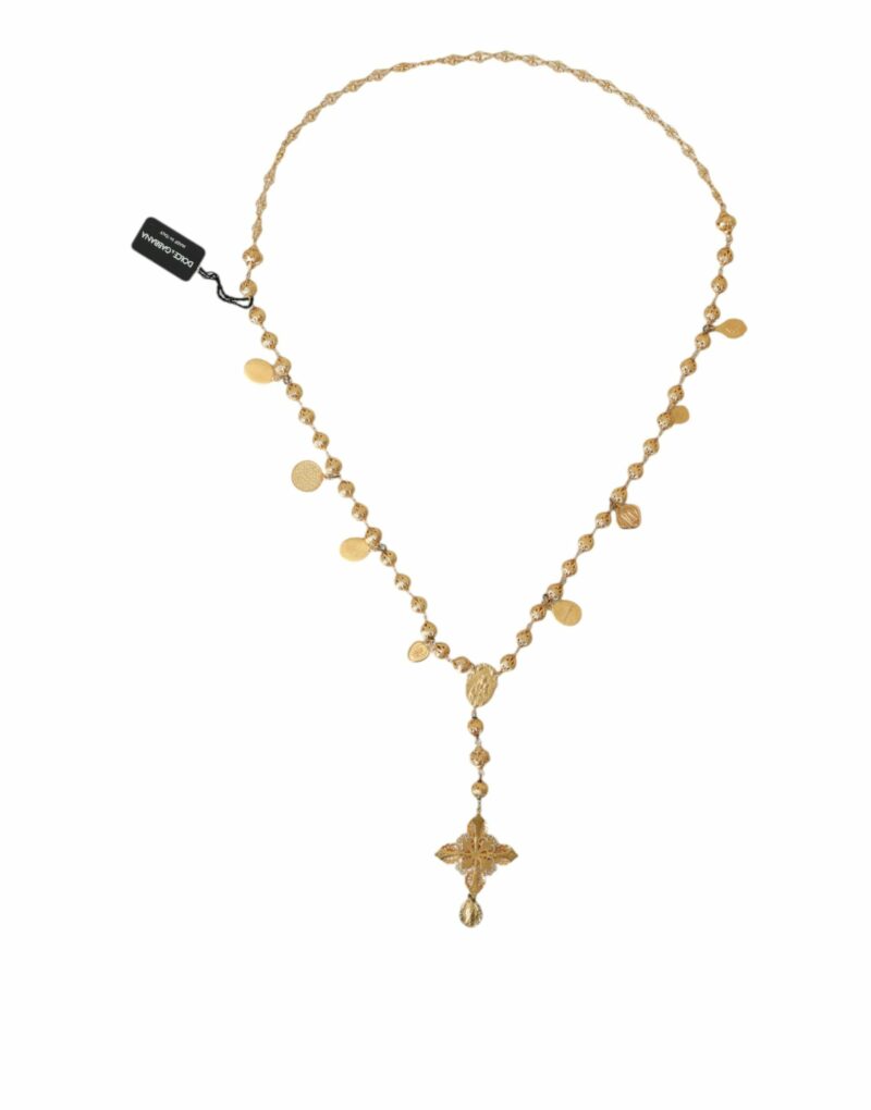 Dolce & Gabbana Gold Tone Chain Brass Beaded Statement Sicily Necklace - Image 5