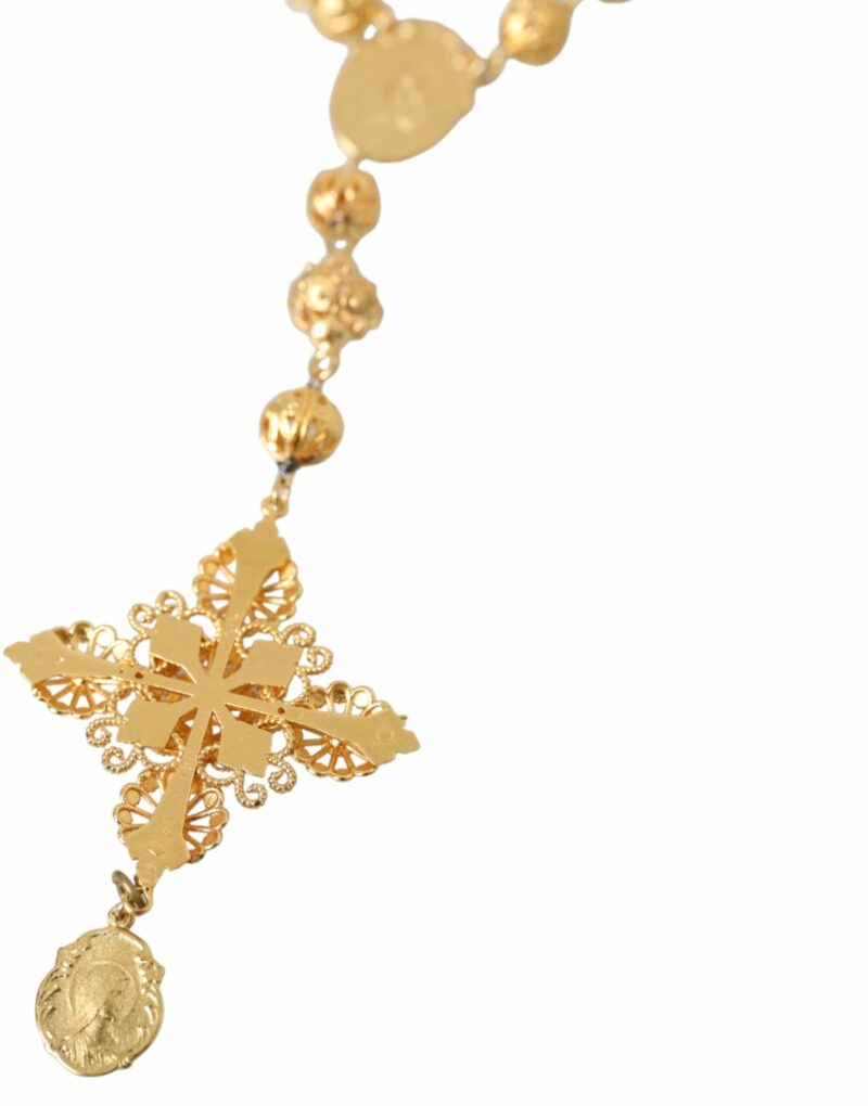 Dolce & Gabbana Gold Tone Chain Brass Beaded Statement Sicily Necklace - Image 6