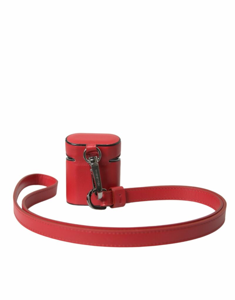 Dolce & Gabbana Red Calfskin Leather Logo Print Strap Men Airpods Case - Image 2