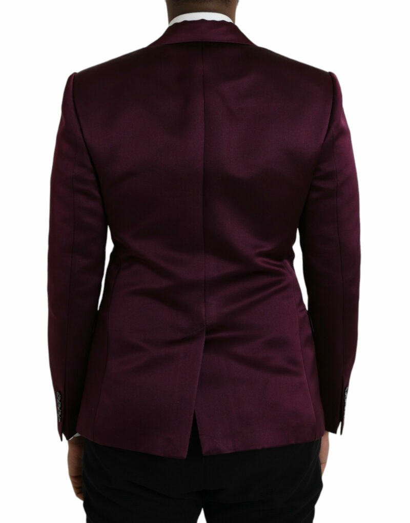 Dolce & Gabbana Maroon Silk Single Breasted Coat Blazer - Image 3