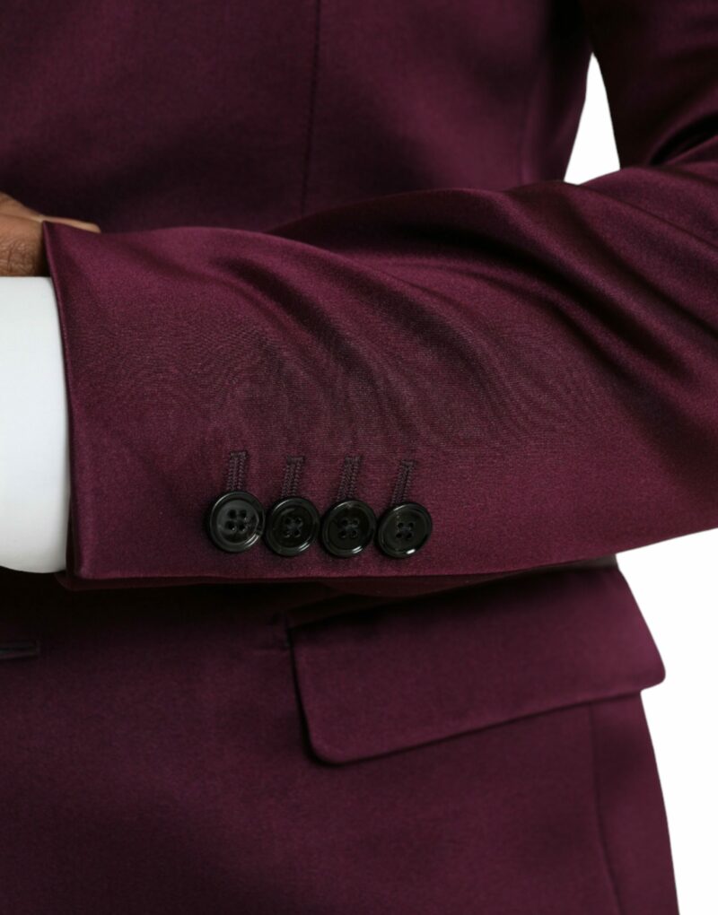 Dolce & Gabbana Maroon Silk Single Breasted Coat Blazer - Image 6