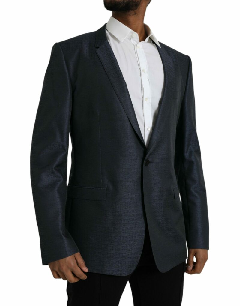 Dolce & Gabbana Blue Wool GOLD Single Breasted Coat Blazer - Image 2